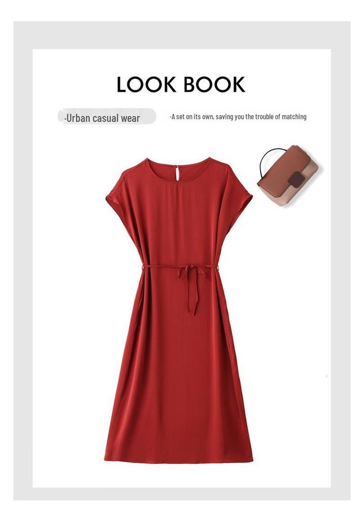 2026 New Elegant Mulberry Silk Mid-Length Dress - Round Neck & Casual Fit