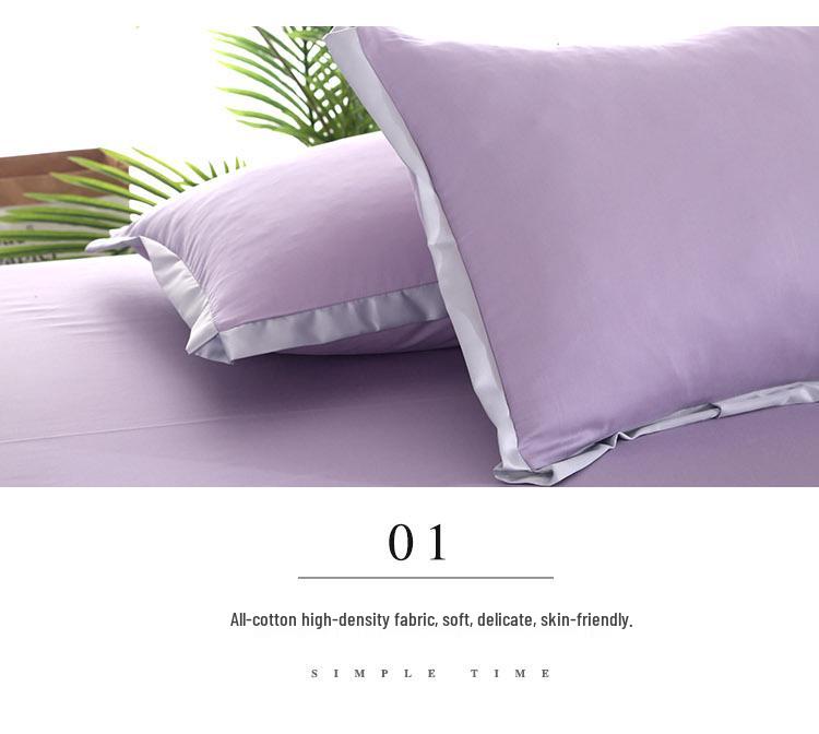 Solid Color Cotton Three-Piece Bedding Set for Single/Double Bed