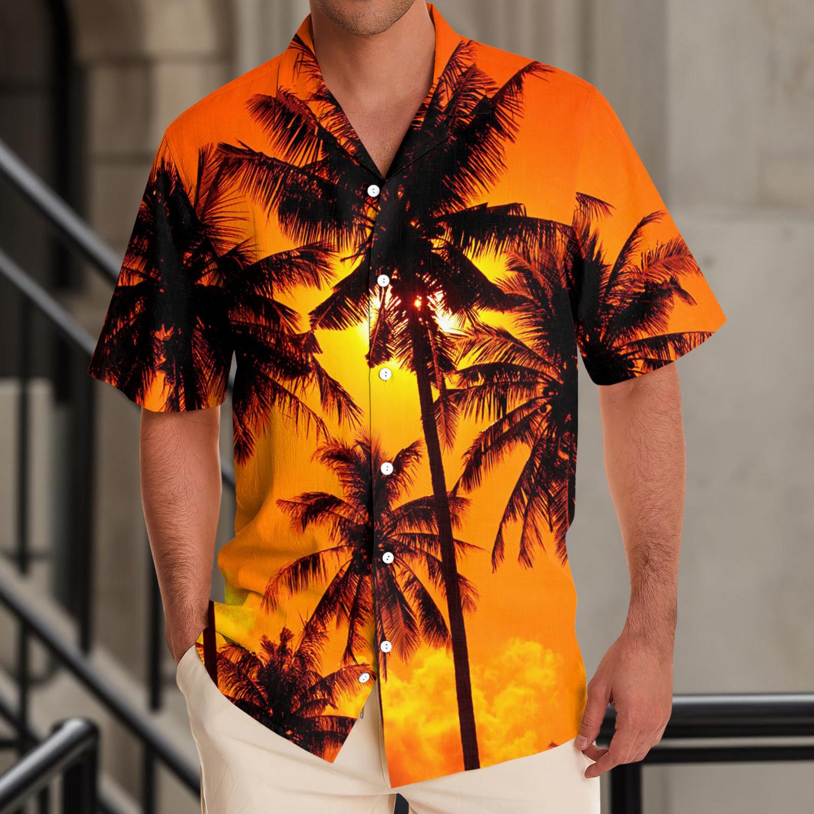 

Рубашка с коротким рукавом, мужская повседневная рубашка с коротким рукавом, свободная рубашка с карманом S оранжевый