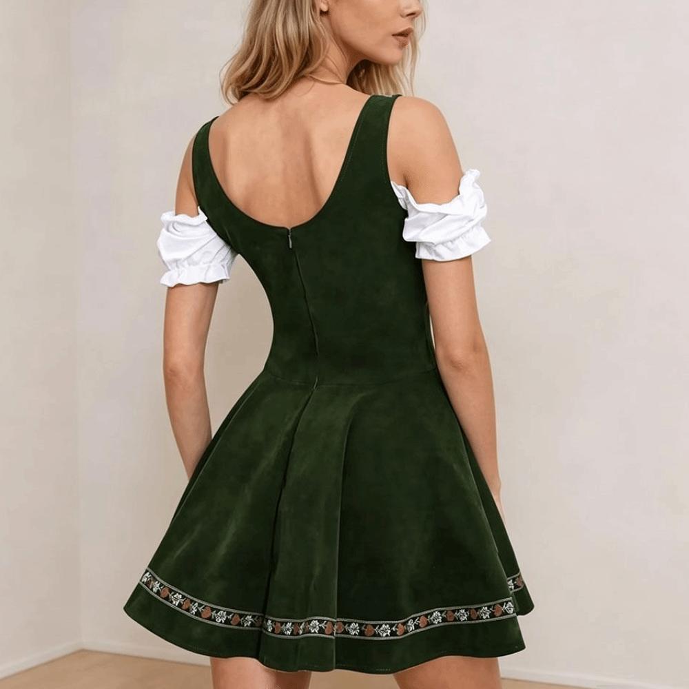 Ruffled Detail Bavarian Dirndl Dress Lace-Up Front Women’s Festival Dress Carnival Party