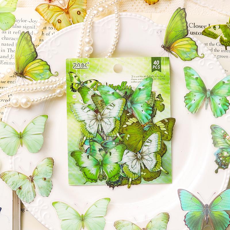 40 Sheets Laser Butterfly Aesthetic Stickers Retro Die Cutting Sticker Pack for Scrapbooking DIY Decorative Journal Stationery