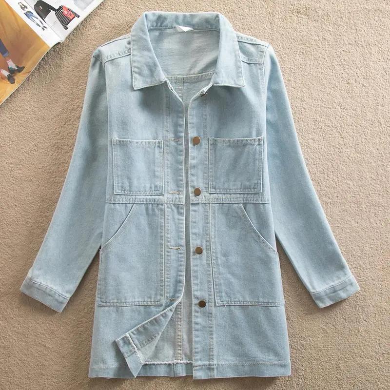 Spring Autumn Women's Denim Jacket Loose Casual Long Sleeve Jeans Outwear Plus Size 6XL Ladies Multi-pocket Windbreaker Coat