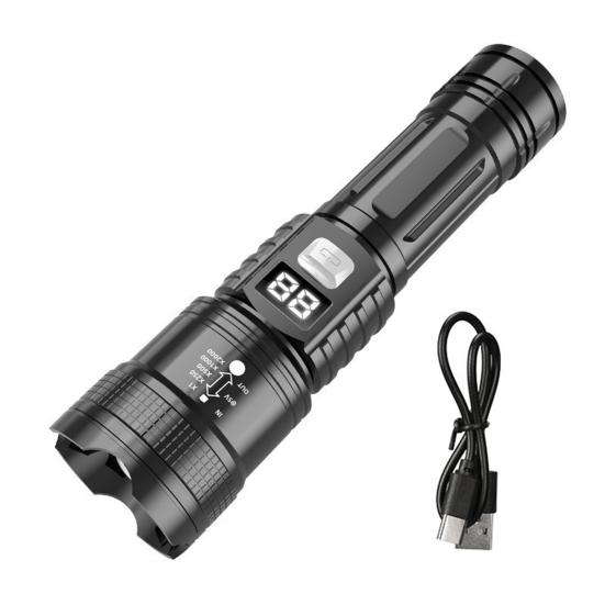 Rechargeable Zoomable Flashlight with Digital Power Display Waterproof LED Flashlight High Brightness Torch for Outdoor & Emergency Use