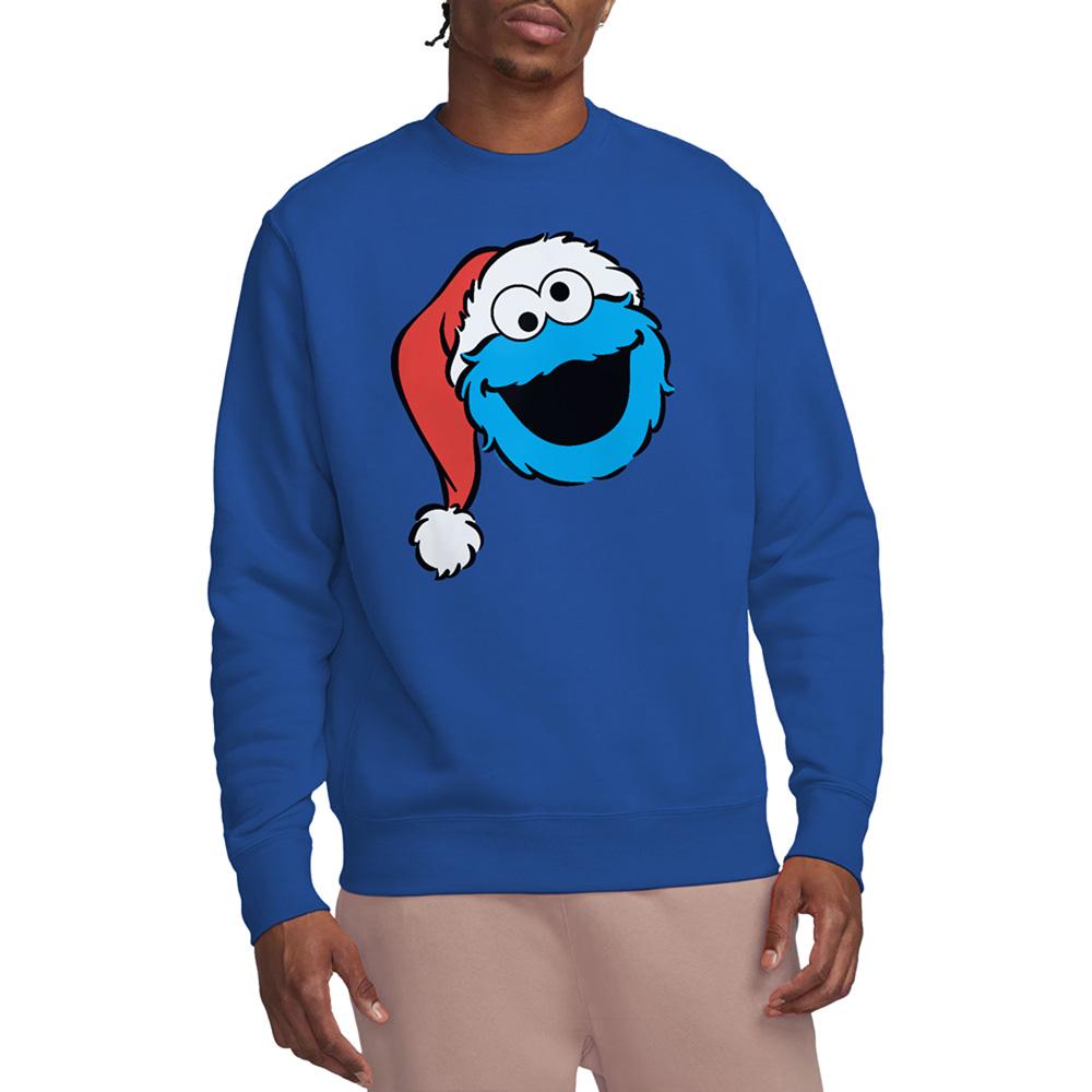 Sesame Street Unisex Adult Cookie Monster Santa Hat Christmas Sweatshirt