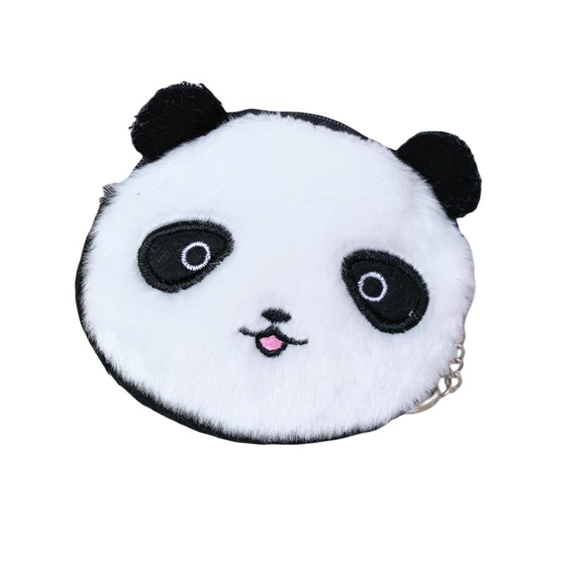 Cute Plush Coin Purse With Bear Head Design Cartoon Print Polyester Material
