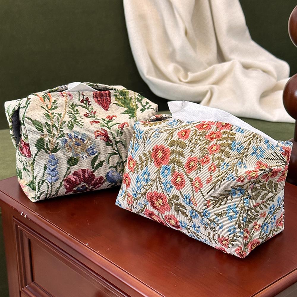 1PC Chinese Style Flower Embroidery Storage Bag Creative Desktop Tissue Holder Fabric Drawer for Home Decoration