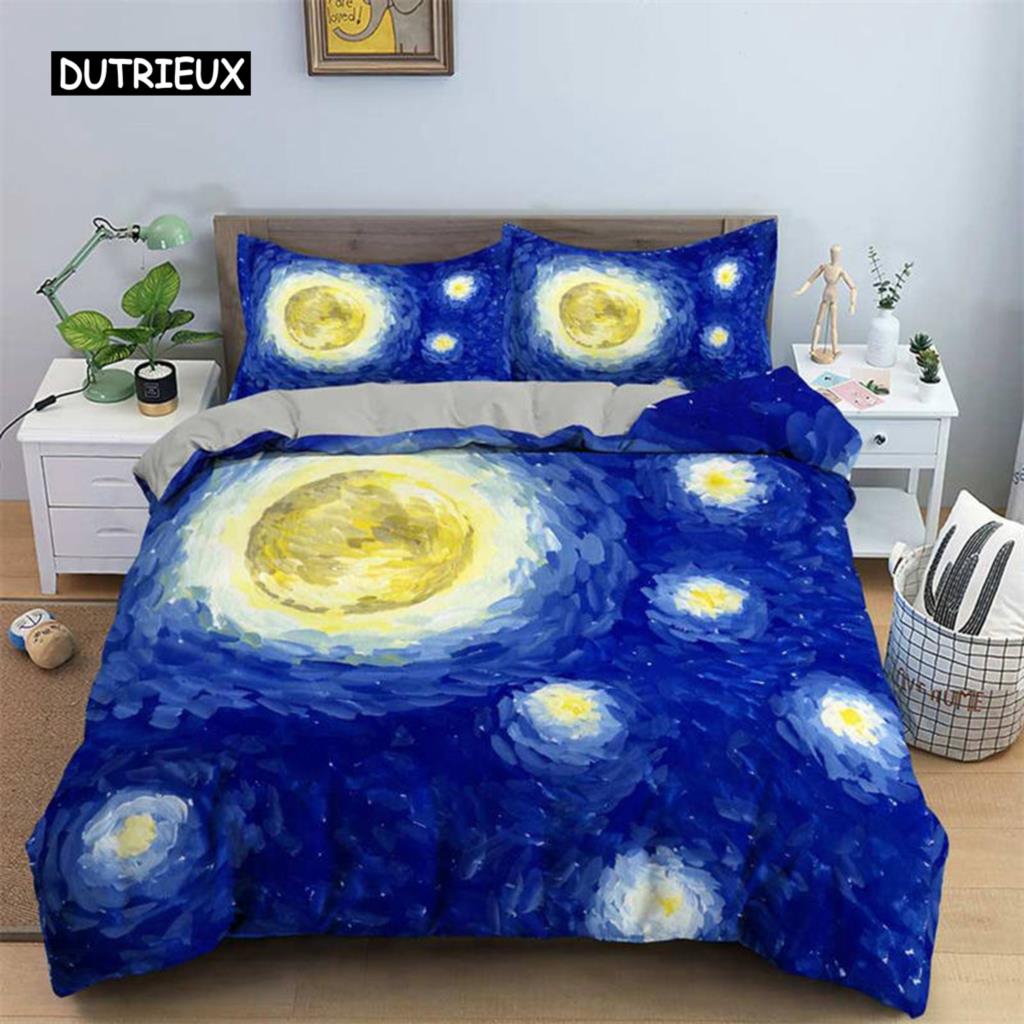 3D Artistic Bedding Set King Monet Van Gogh Style Sky Oil Painting Pattern Printed Duvet Cover With Pillowcases Hot Sale 2/3PCS