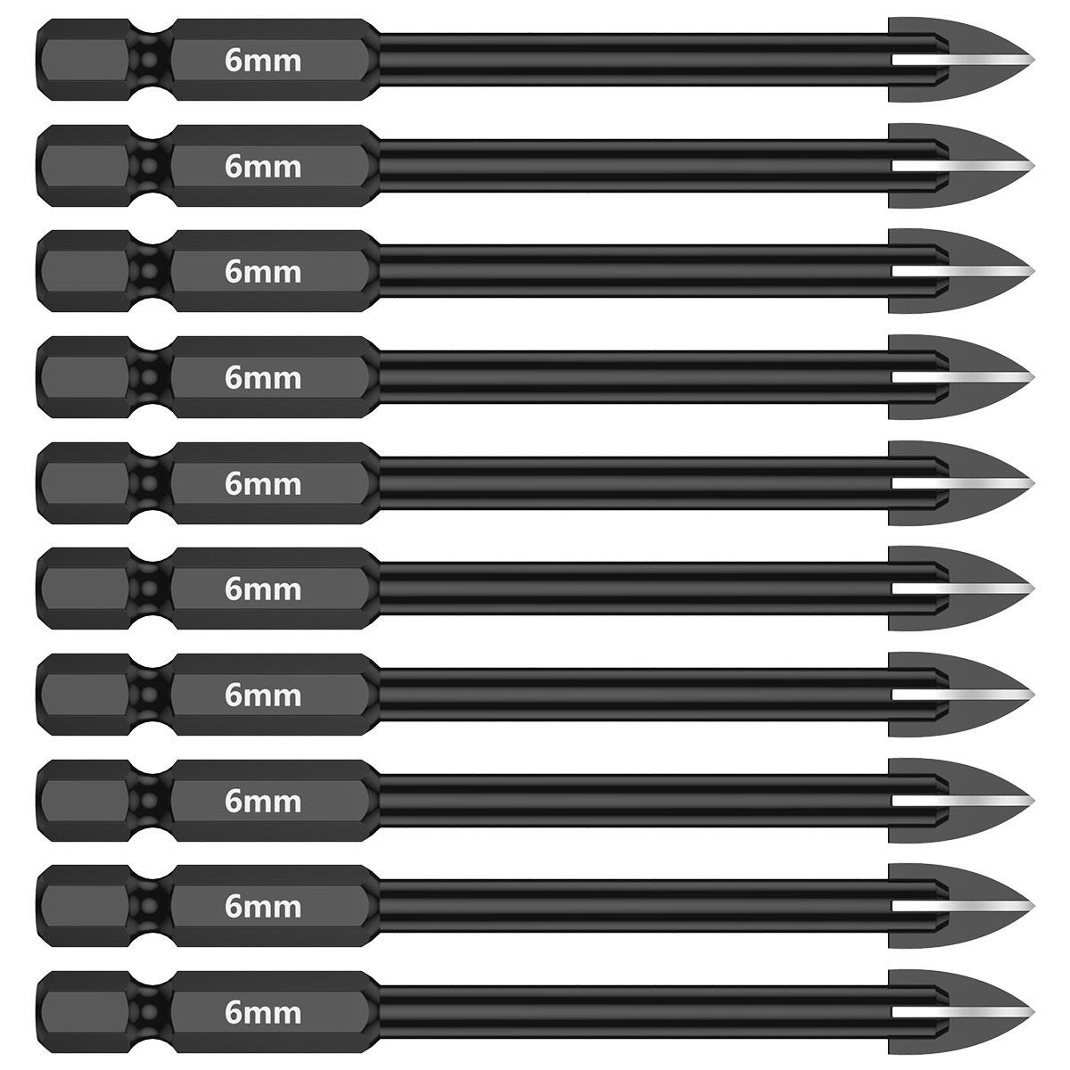 

Набор из 10 шт. 6 мм крестообразных шестигранных сверл для плитки, фарфора, стекла, мрамора, зеркала, многофункциональные биты для электрической отвертки, инструмент, карбидные сверла