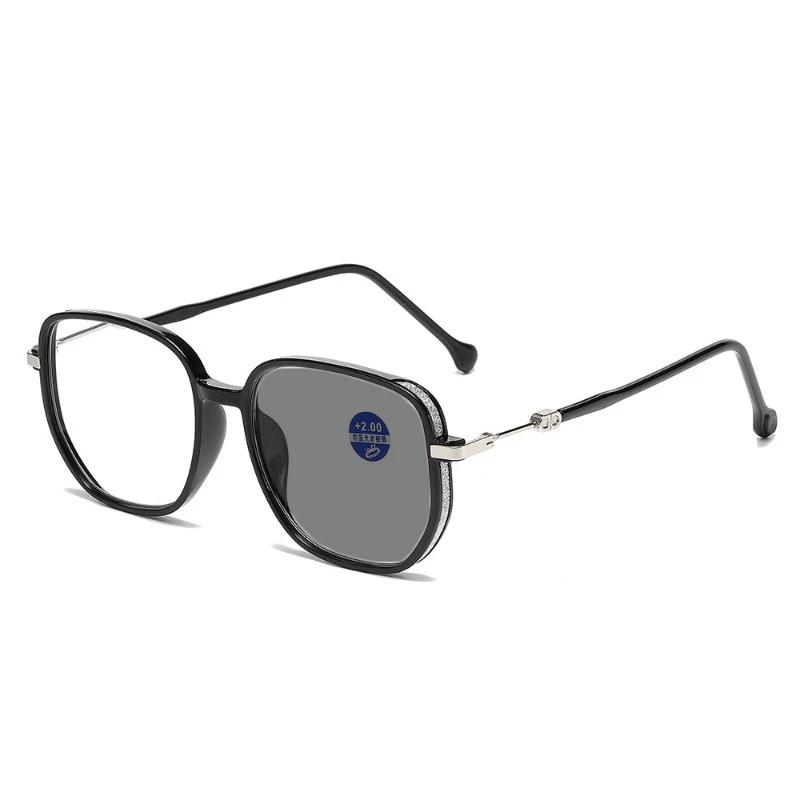 

Fashionable Large Frame Photochromic Reading Glasses Outdoor Sun Shades Eyewear Women Presbyopia Plus Diopter To 0 To +4.0 +150 чорний