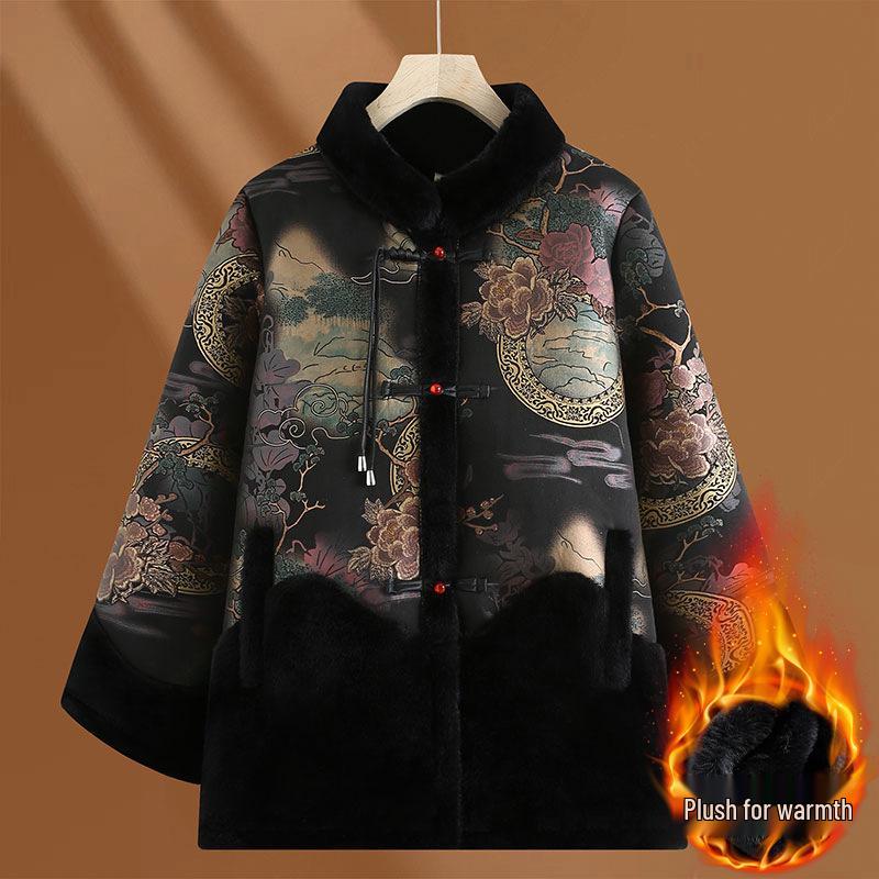 

Зимние пальто для женщин среднего и пожилого возраста: Подбитый мехом костюм Тан с застежками-лягушками для мам и бабушек 6XL (160-175 jin recommended)