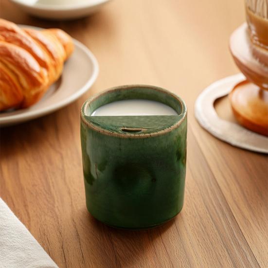 Vintage Keramik-Kaffeebecher mit Strohhalm, Retro Handbemalte Gestreifte Zylinderbecher, Grobkeramik für Heiße Kalte Getränke