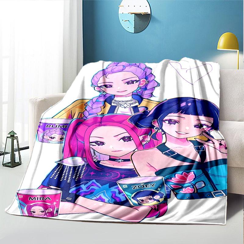 KPop Dämonenjäger Muster Decke für Heimdekoration, Bett, Sofa, Auto Reisen, Camping, Geeignet für Alle Jahreszeiten, Geburtstags-Weihnachtsgeschenk