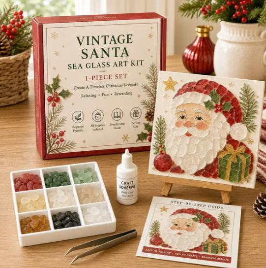 Christmas Sea Glass Mosaic Art Kit, Elegant Collectible Holiday Ornament