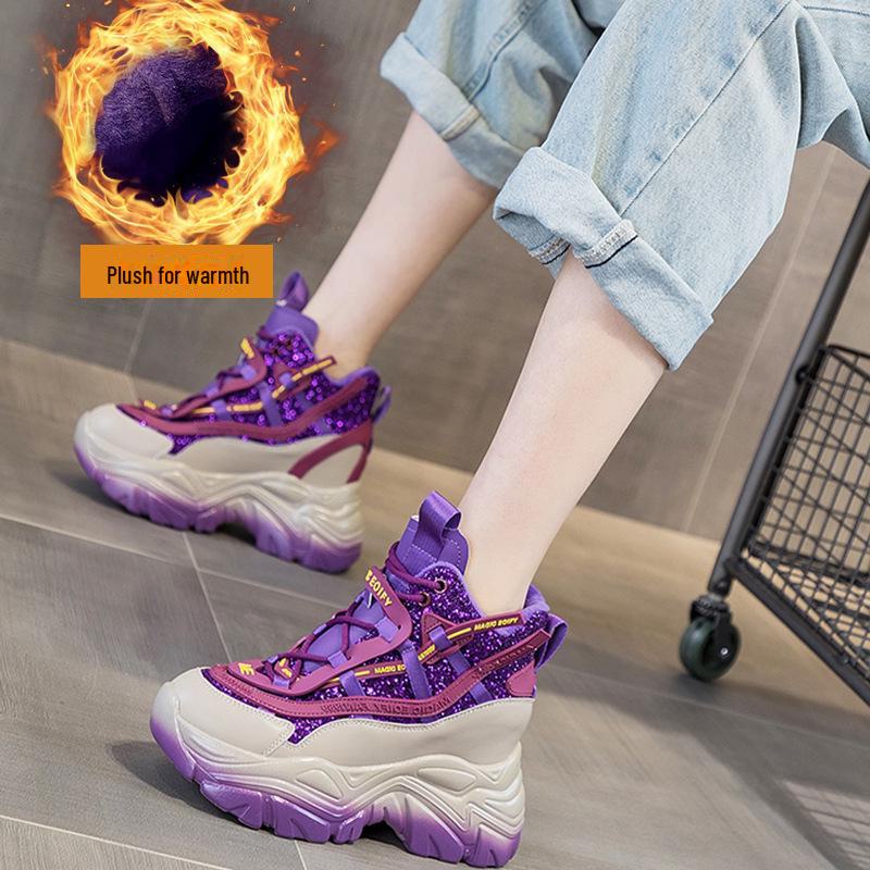 Women's 2024 Autumn Height-Enhancing Sequin Dad Shoes: Stylish and Versatile Casual Thick-Soled Footwear