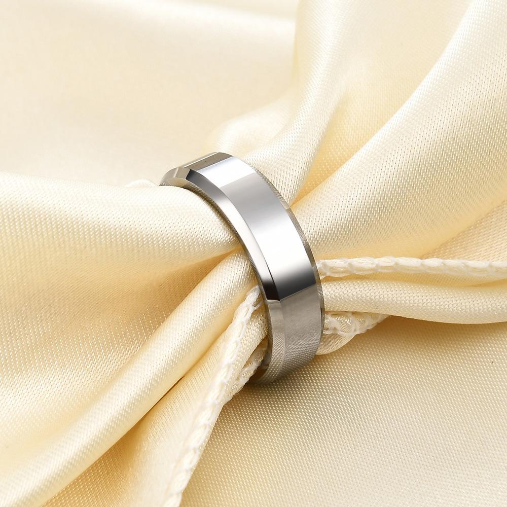 6MM 8MM Double Bevel Three Color Tungsten Steel Smooth Ring Simple Versatile Wedding Band