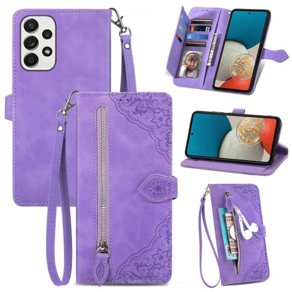 (purple, OPPO A57 4G/5G) Flip Leather Phone Case Zipper Wallet Multi Card Cover Coque
