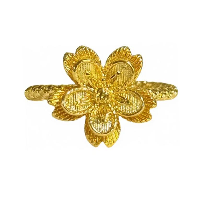 Medieval Vintage Flower Butterfly Brushed Opening Ring Light Luxury Niche Exquisite Zircon High-End Ring Woman
