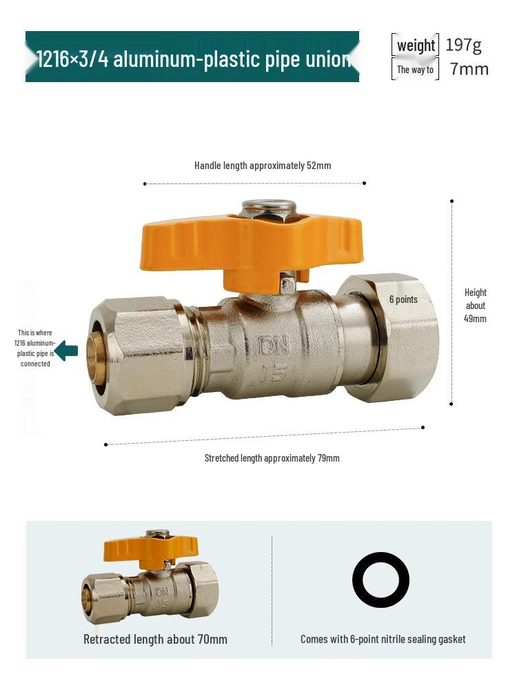 All-Copper Aluminum-Plastic Pipe Compression Ball Valve for Underfloor Heating - Internal Thread, Solar 1216/1620/2025