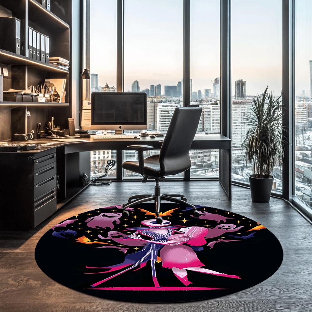 The Nightmare Before Christmas Printed Round Rug Carpet Chair Rug Area Rug Entryway Doormats,for Office Chair Living Room Bedroom Kitchen Room.