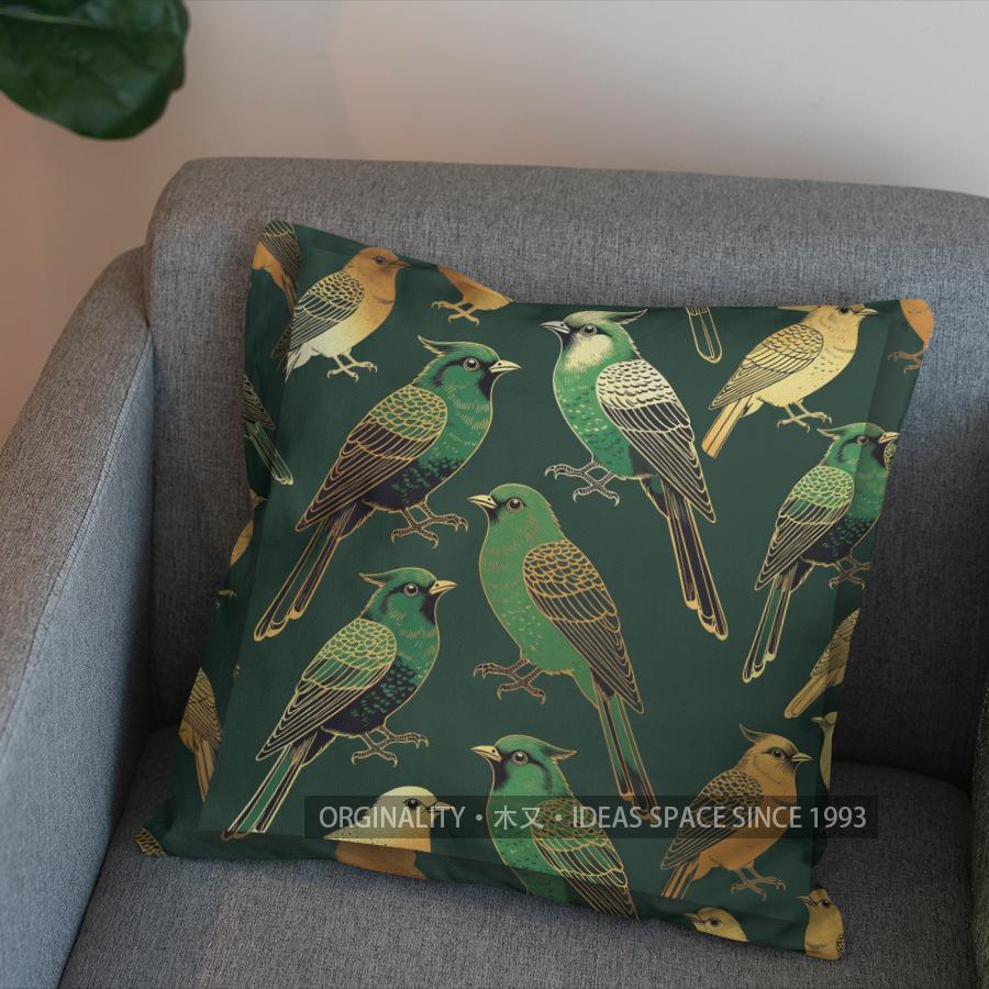 2D Elegant Green Birds Patterned Pillow Cover Pattern Cushion Cover Suitable For Sofa Bedroom Car Pillow Cover