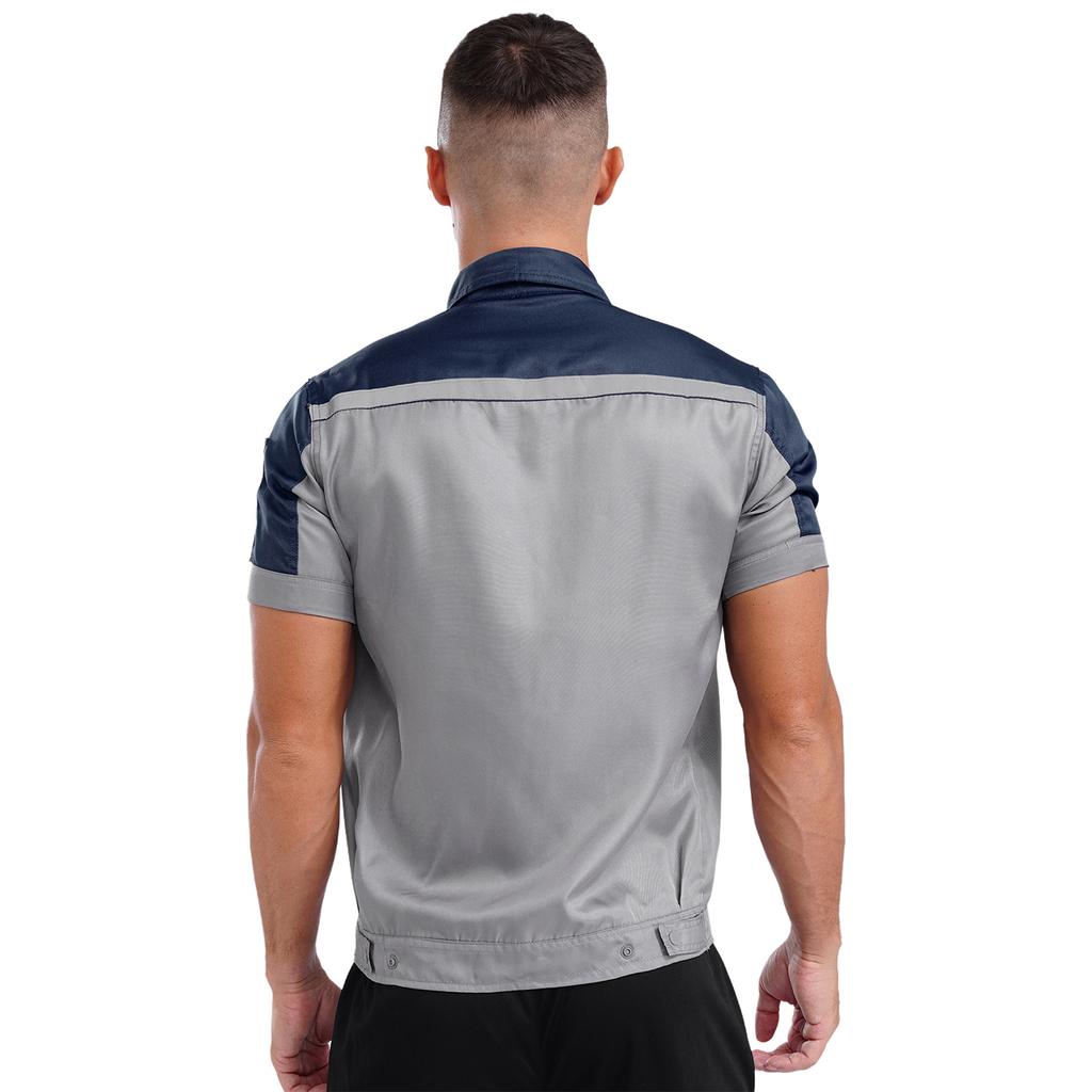 Giacca da lavoro da uomo, officina, operaio, meccanico, uniformi, top con tasche, manica corta, cerniera, capispalla, camicia, top, abbigliamento da lavoro
