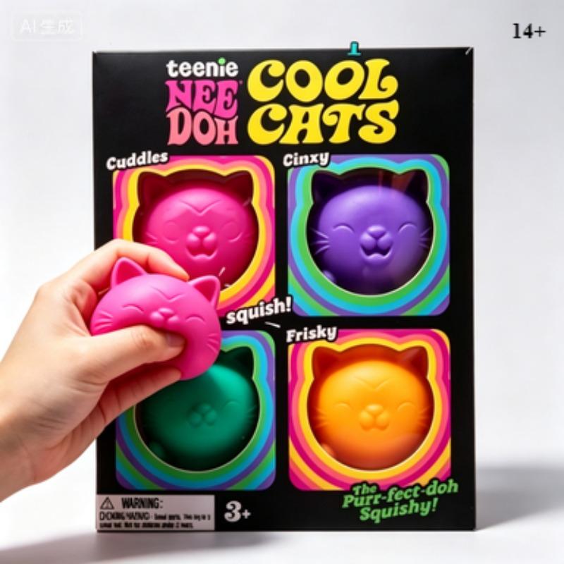 New Needoh Teenie Cool Cats 3 Pack Adorable Mini Cat Soft Squishy Sensory Squeeze Stress Anti Anxiety Fidget Toys For Kid