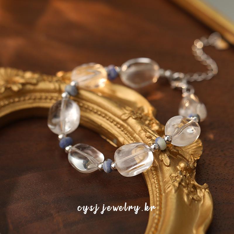 Cui Yan S925 Sterling Silver Korean Fashion Bracelet: Women s Summer Blue Dots & White Crystal Beaded Design. S925 Silver