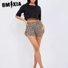 GMXIA Pajamas Women Pit Stripes Casual Short-sleeved Leopard Split Shorts Can Be Worn Outside The Homewear Two-piece Suit Set