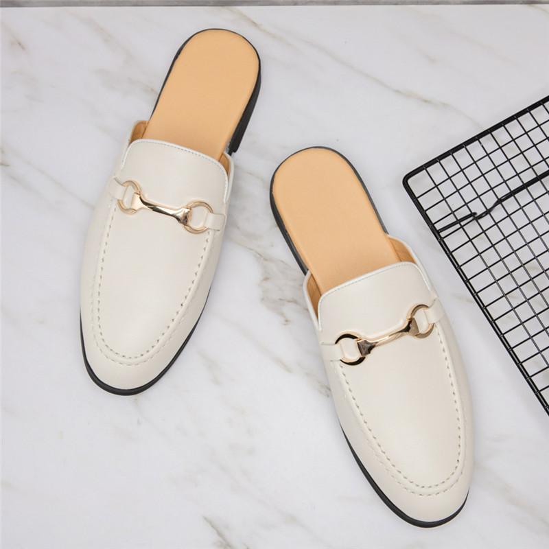 

Fashion New Designer Men s Patent Leather Half Shoes For Men Mules Sandals Casual Shoes Slides White Black Loafers Slippers 42