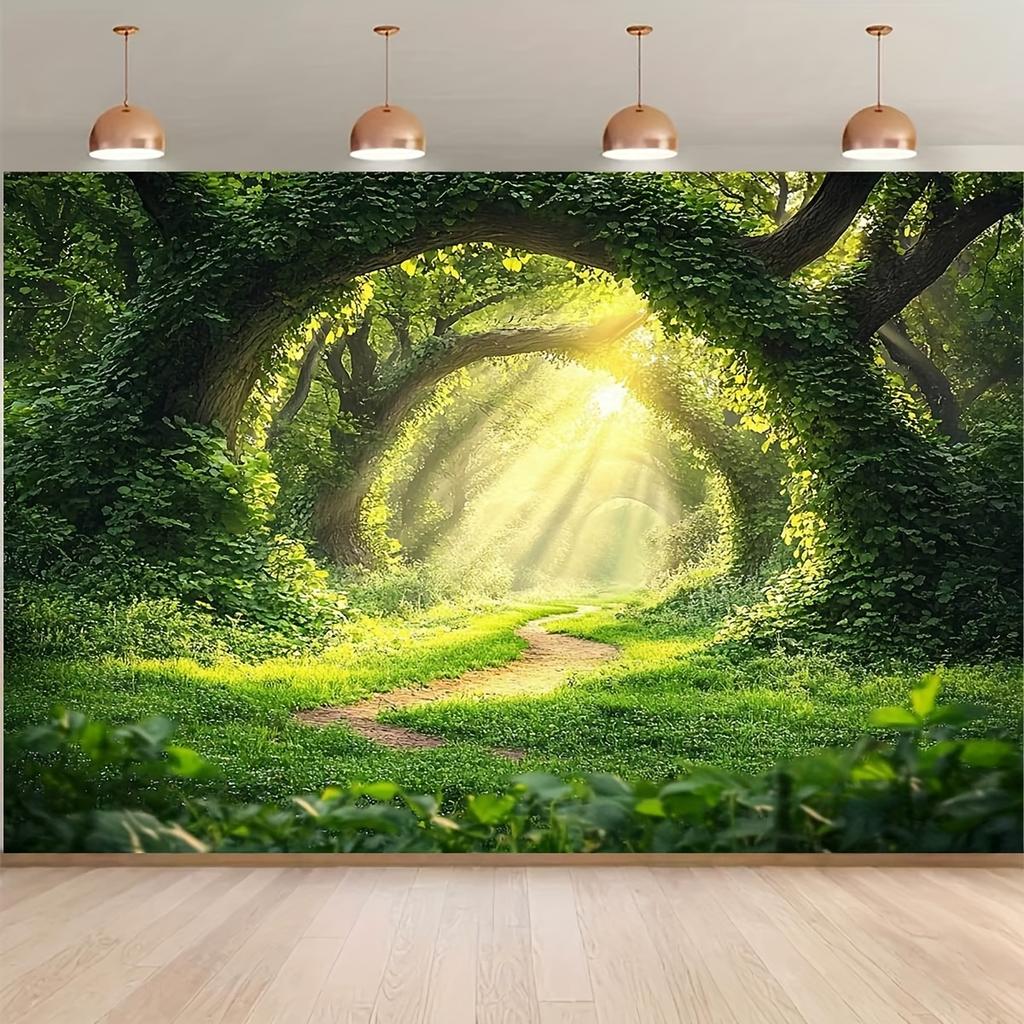 1 Packaging Magic Forest Photography Background Cloth - Mysterious Sunshine Mulan Trail and Thick Green Vine Arch