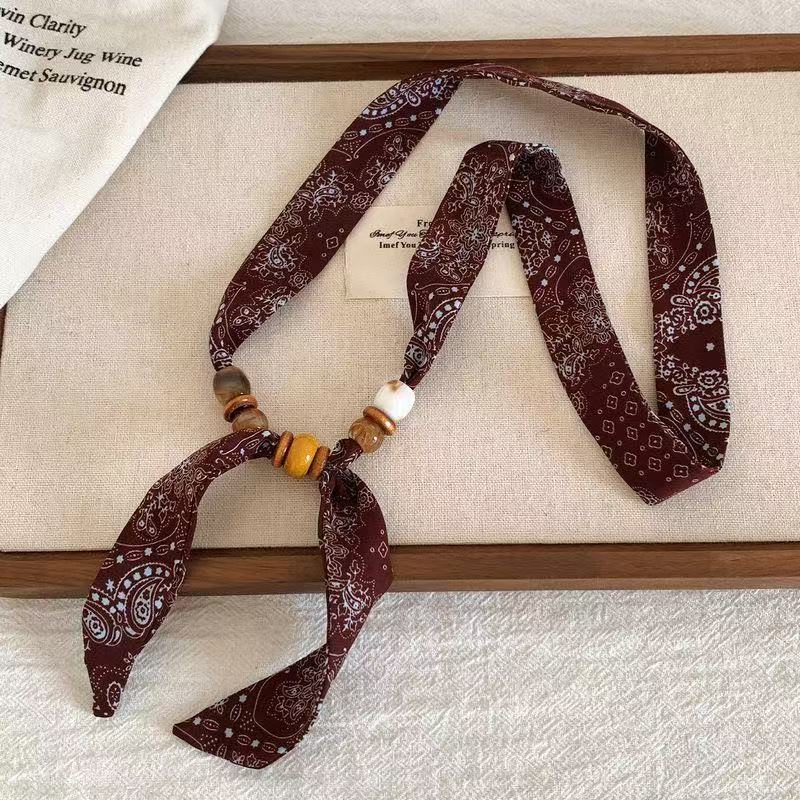 Ethnic Style Retro Cashew Flower Fine Silk Scarf Necklace Women's Early Spring Atmosphere Long Style Can Draw Latin America Rad Accessories