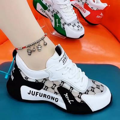Tênis casuais femininos estampados de verão, moda respirável, malha, cadarço, calçados esportivos para mulheres, sapatos vulcanizados, sapatos femininos