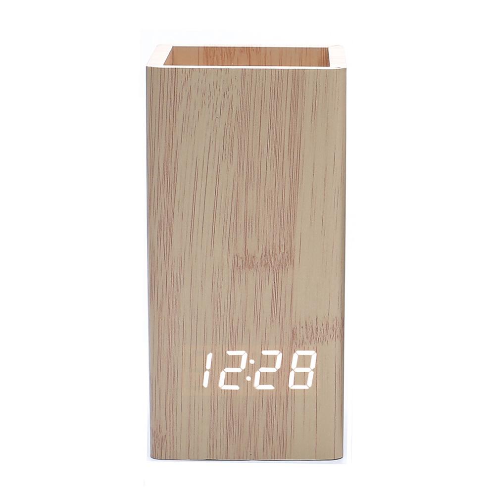 Wooden Digital Temperature Pen Holder Alarm Clock for Gift & Promotion with Cheapest Price Led Desk Clock