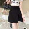 2024 Women's Black Slit Mini Skirt: A-Line Summer Fashion, Petite Fit, Hip-Hugging Design.