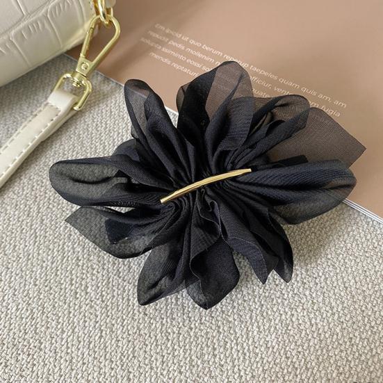 Hairpin Handmade Chiffon Flower 3D Petals Hair Clip with Polished Metal Spring Clip Back Head Bun Hair Accessories