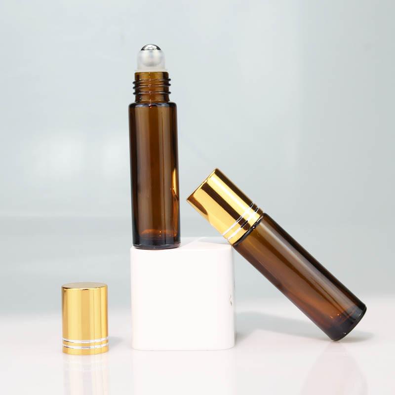 10ml Amber Glass Roller Bottle Scaled Essential Oil Roll On Bottle Sample Test Essential Oil Vials with Stainless Steel Roller