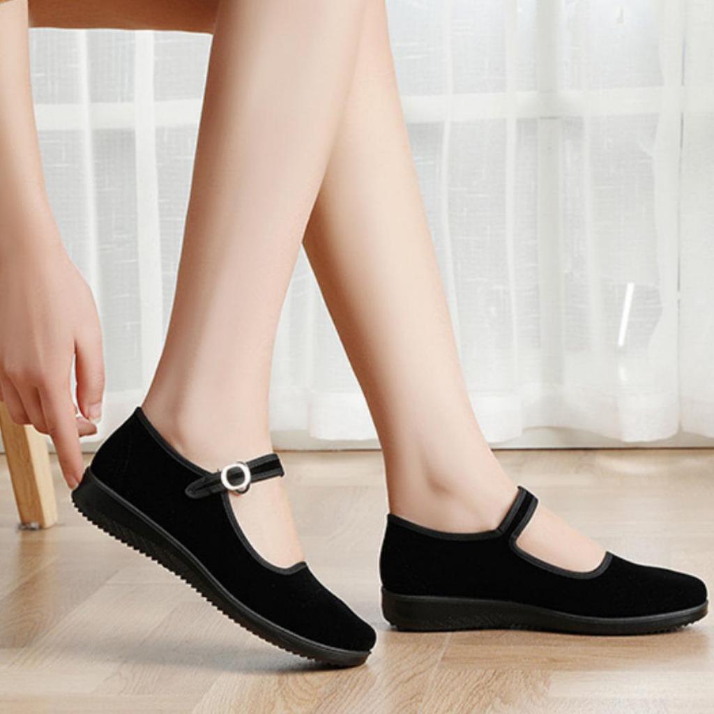 2024 Summer Non-slip Soft Sole Breathable Black Shoes for Work and Dance