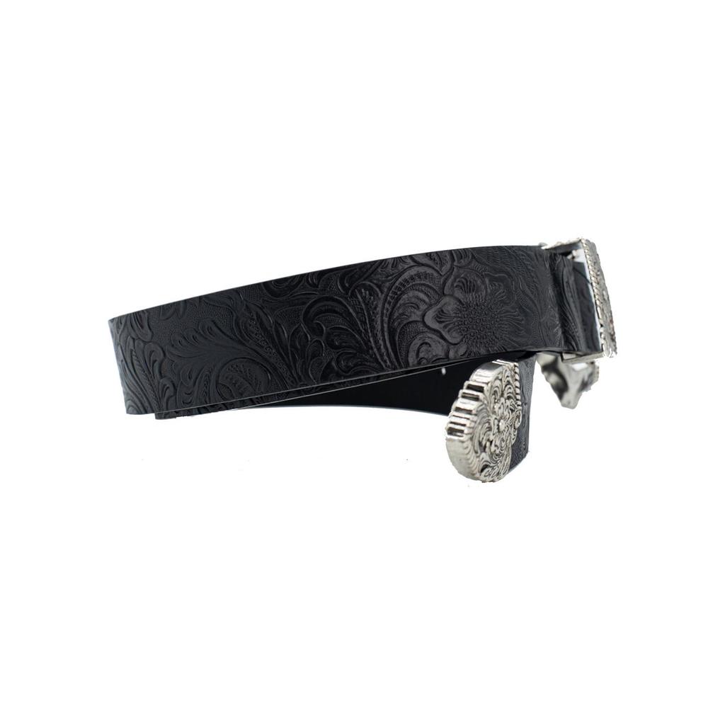 Trendy Unisex Retro Black Patterned Leather Belt