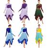 Vestido de Dança de Louvor Feminino Patchwork Brilhante Metálico Color Blocking Bainha Irregular Manga Longa Gola Lyrical Chiffon