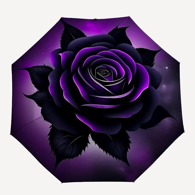 

1pc Purple Floral Automatic Umbrella - 8-Rib Durable Frame, Portable Fashion Accessory & Holiday Gift yy251117190