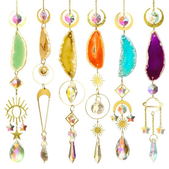 Faux Agate Plate Sun Catcher Ornament Indoor Outdoor Garden Home Office Wall Window Hanging Natural Stone Plate Fake Crystal Pendant