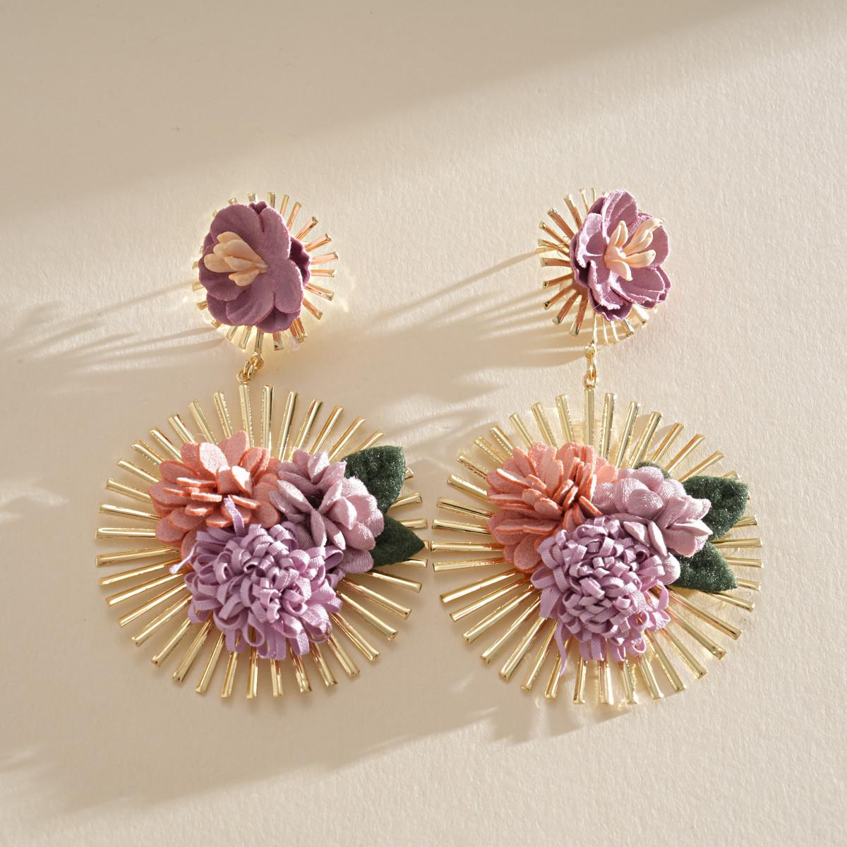 Multicolor Sunburst Fabric Flower Drop Earrings for Women Bohemian Floral Dangle Earrings Fashion Jewelry Beach Vacation