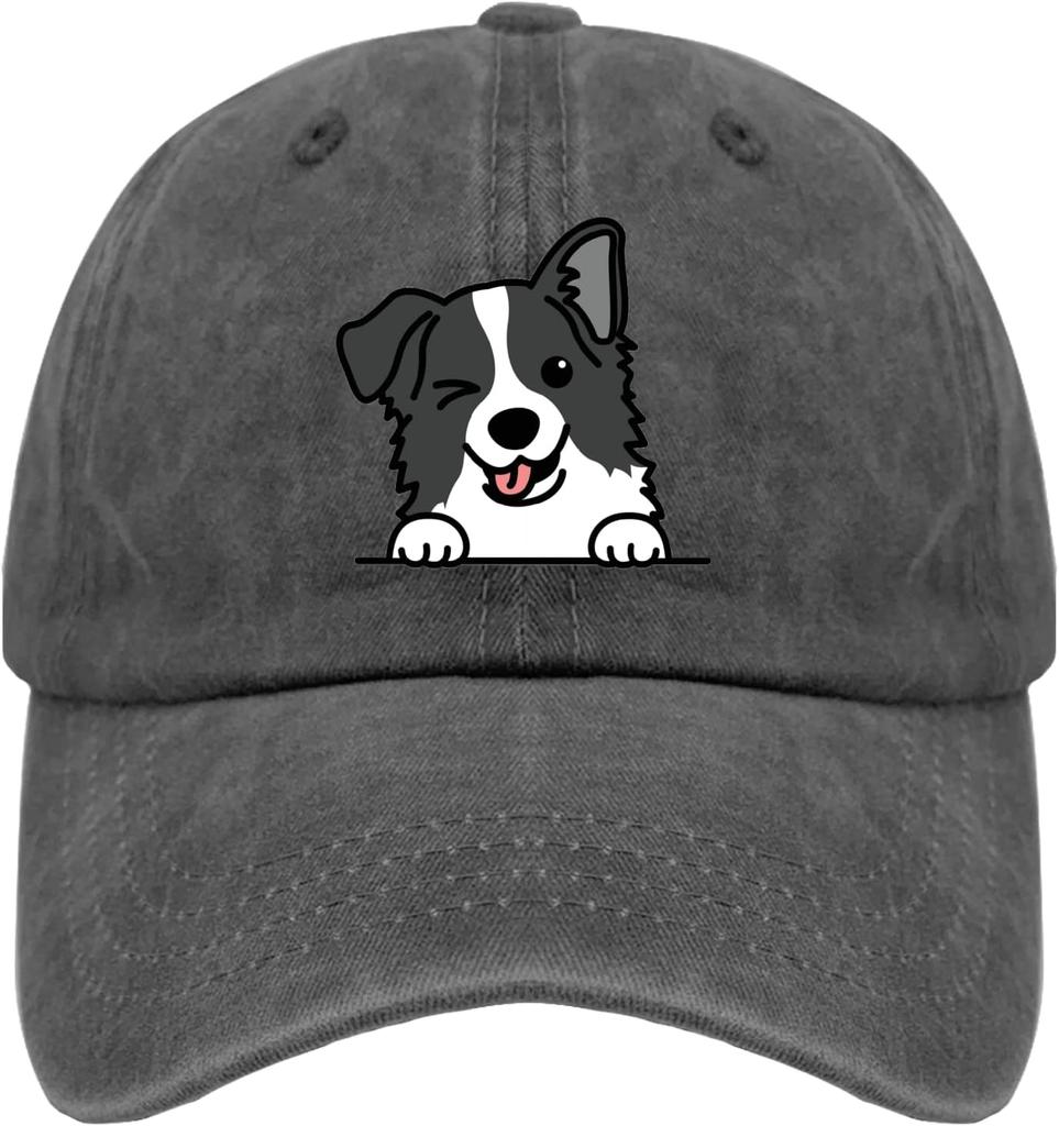 Winking Border Collie Dog Peeking Dad Hat Adjustable Polyester Baseball Cap Casual Unisex Adult