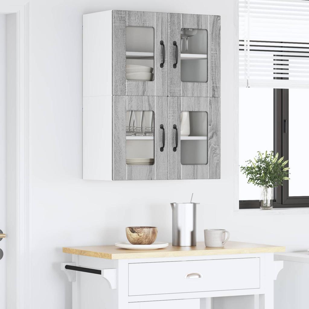 Wall Mounted Glass Cabinet PORTO Grey Sonoma 60 x 31 x 40 cm