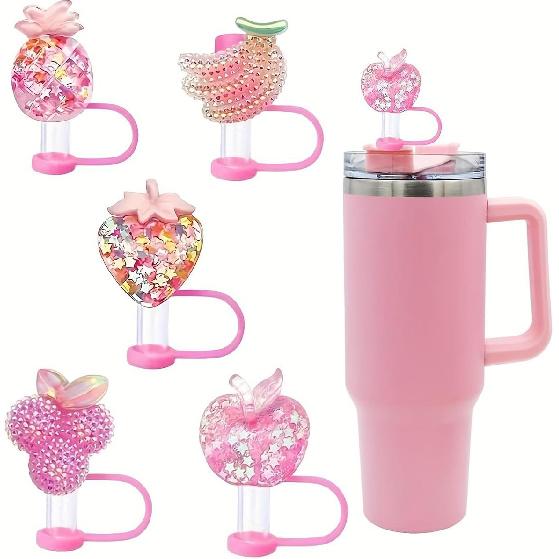 5PCS Butterfly Day Straw Toppers for Stanley Cup New Valentines Day Cover Cap 40oz/30oz Tumbler, 3D Silicone Straw Cover Caps for 10mm Straws,