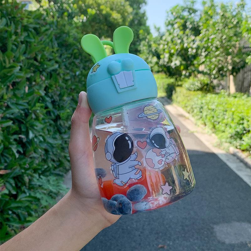 Water bottle high value children's elastic cover plastic water cup rabbit portable with straw cute rabbit large capacity strap cup