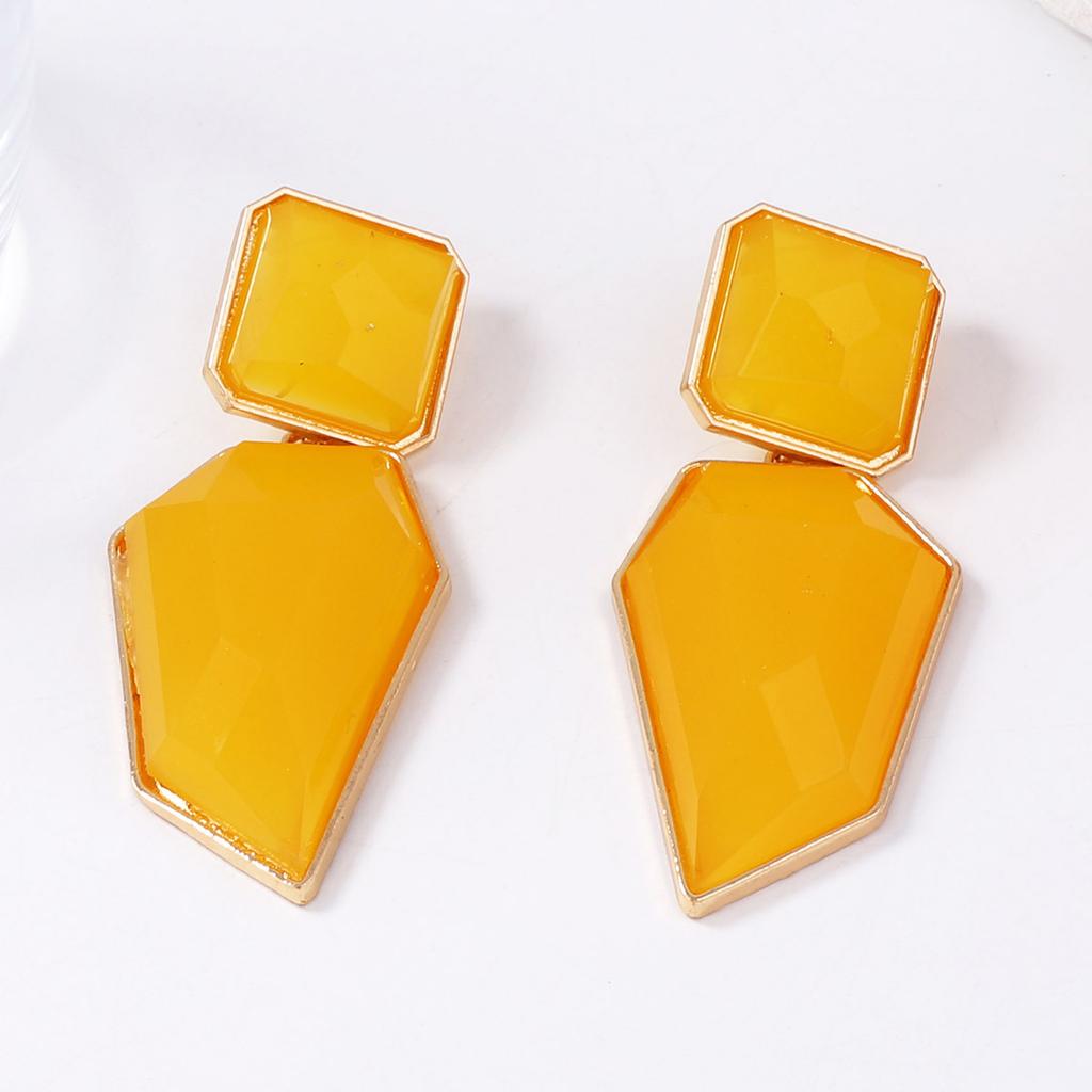 European and American Exaggerated Simple Fashion Alloy Geometric Color Resin Earrings Temperament Versatile Women's Earrings