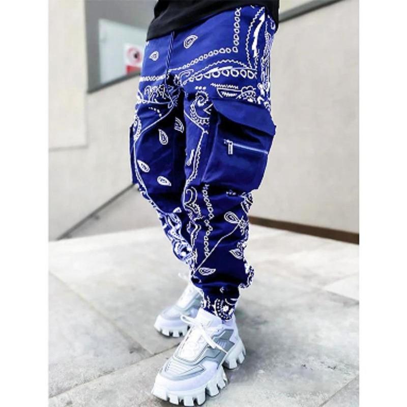 Men's Printed Cashew Flower Harlan Pants 2026 Four Seasons Loose High Street Small Feet Multi-bag Overalls Men