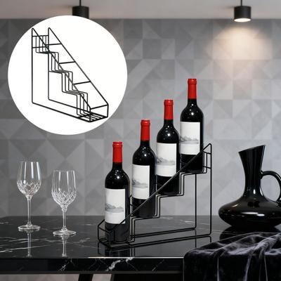 Tiered Wine Rack Trapezoidal Step Design Metal Storage Shelf 4-Bottle Holder Kitchen Organizer Coffee Syrup Container