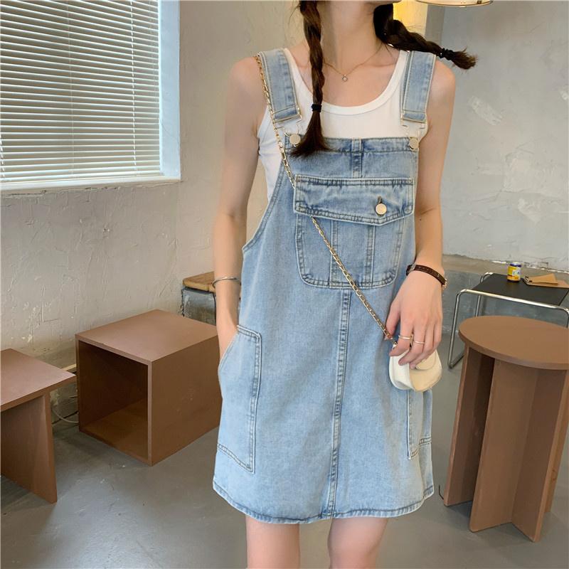 Oversize Women Denim Suspender Strap Dresses Summer Sleeveless Loose Casual Short Dress Female Versatile Sundress